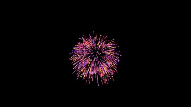 Colorful Pyrotechnic Fireworks Burst Loop in 4K: Transparent Alpha Channel Animation Featuring Glowing Light Particles, Bright Sparkle Explosions, and Elegant Celebration Effects Overlay