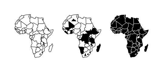 Africa map line icon, filled silhouette and outline set for travel © Taha