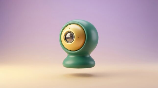 Modern security camera with turquoise and yellow spherical design on gradient background