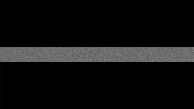 Grainy noisy horizontal line transition with TV static and noise texture. Vintage analog television turn on off glitch effect. 4K loopable motion graphics.