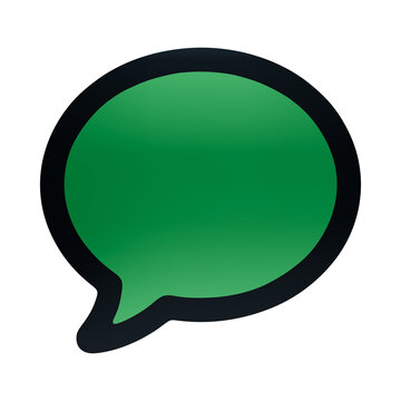 Green speech bubble chat icon with dark border outline, messaging symbol for online communication message isolated on a transparent background