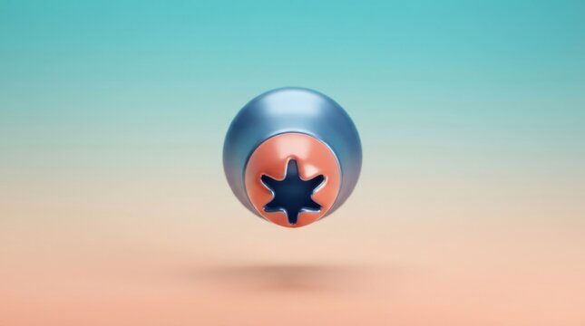 3D render of a blue glossy sphere with an orange star shaped center hole isolated on a gradient background for digital