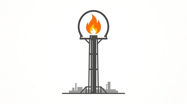 Industrial flare stack with burning flame