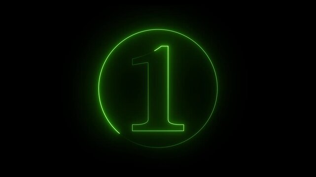 Green color neon circle and 1 number text icon animation on black background.