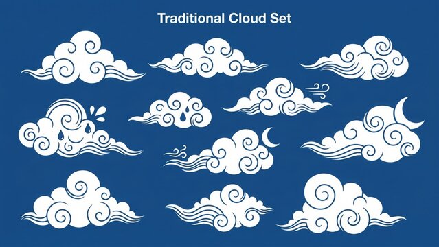 traditional cloud set chinese china japanese korean asian traditional illustrations calligraphy decorations element vector design for background and wallpaper