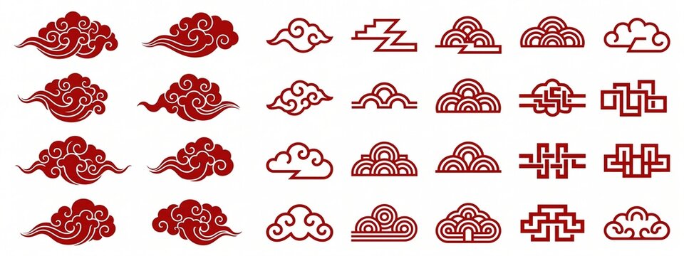 Chinese cloud set, Japanese clouds, asian icon collection