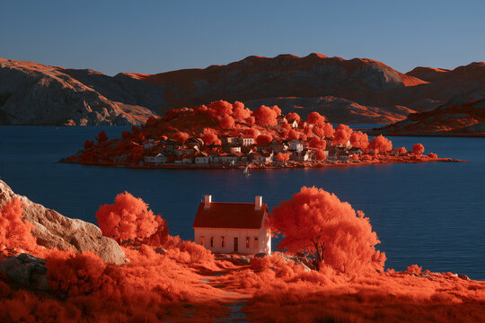 Town on the island, infrared, dslr canon d5
