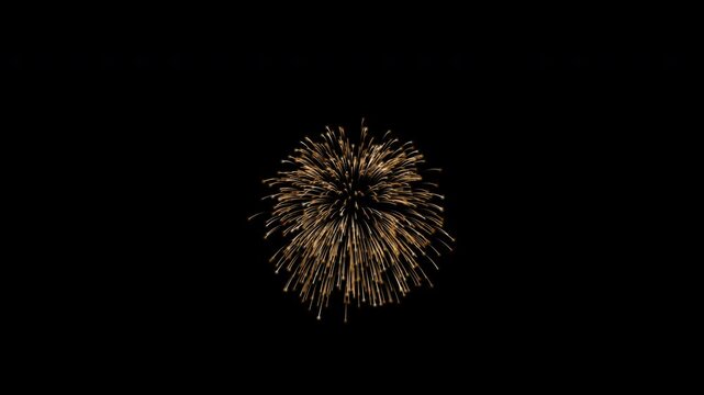 Golden Fireworks Explosion Alpha Channel Video Overlay for New Year, Birthday, Party, and Festive Celebrations Elegant Pyrotechnic Sparkle Burst and Glowing Light Particles Display in 4K