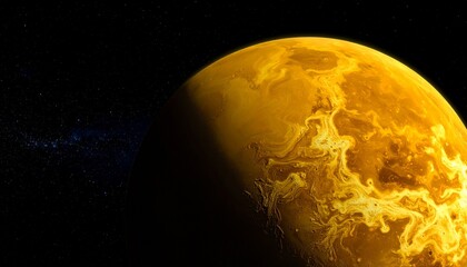 Obraz premium Golden Alien Planet in Deep Space Glowing Exoplanet with Fiery Atmosphere