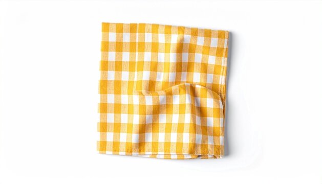 Yellow checkered cloth napkin isolated on white background