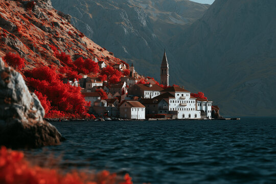 Town on the island, infrared, dslr canon d5