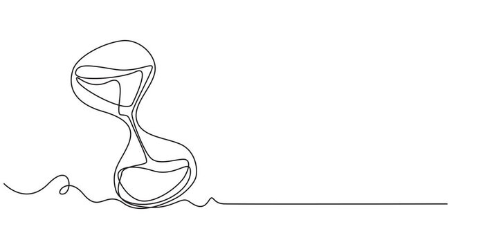 timer as time passing concept for countdown and business deadline. Full length one line animation. 4K Animated self drawing of continuous line draw. hourglass with flow sand clock timer creative.