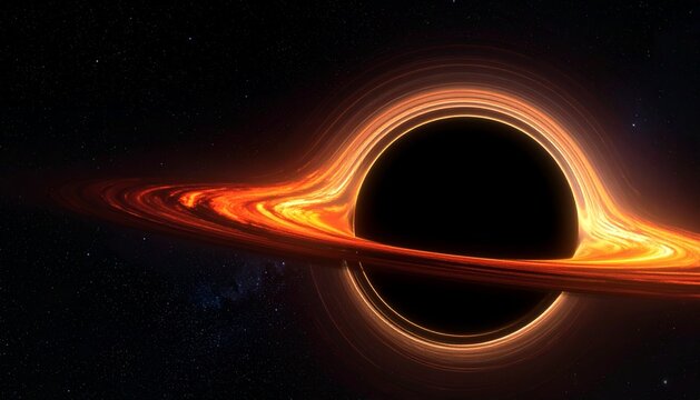 Supermassive Black Hole with Glowing Accretion Disk and Gravitational Lensing in Deep Space