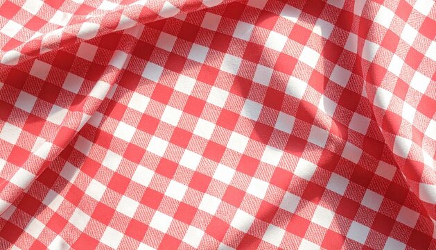 Red and White Gingham Picnic Tablecloth Fabric Background Texture