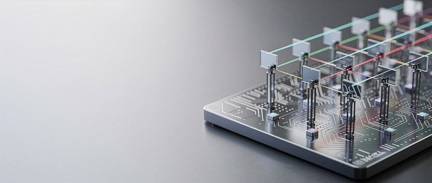 3D Abstract Render of Solid-State MEMS Mirror Laser Beam Scanning Module for Automotive LiDAR with Copy Space (21:9 Web Header)