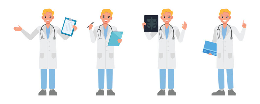 Doctor vector character design. Presentation in various action.