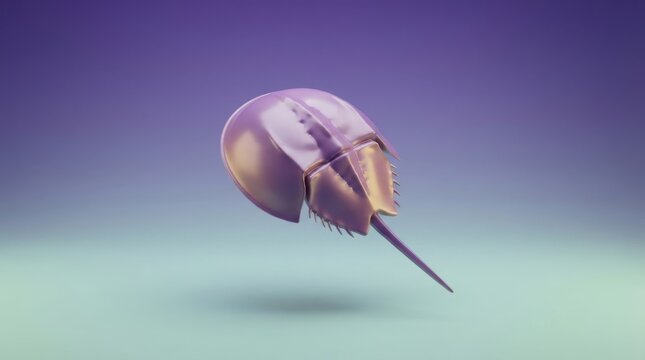 A 3D render of a purple horseshoe crab isolated on a gradient background for scientific or marine biology design projects