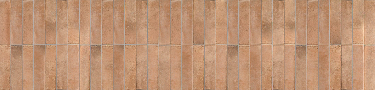 Seamless terracotta ceramic finger tiles wall texture banner with vertical stack bond pattern
