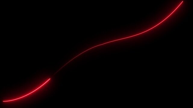 One red color zigzag neon line on black background.4k animation video. 