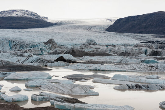 Iceland Ice and Lake. Mountain in Background. Hoffel