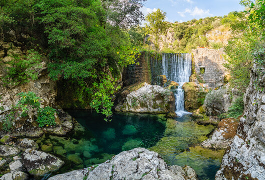 Waterfall on the Auso river, Cilento, Campania, Italy.