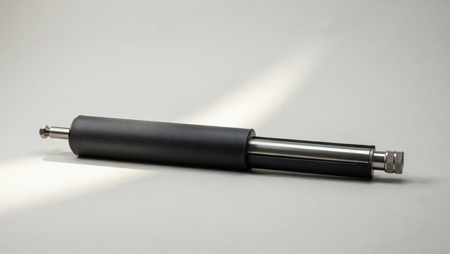 Black gas spring strut with silver metal cylinder and connector keywords: gas spring, strut