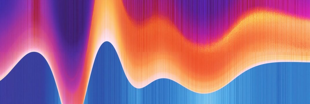 Abstract wave composition with vertical bands of purple, orange, and blue