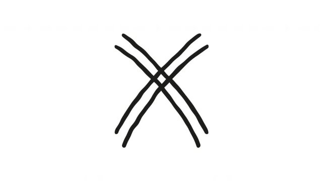 Crossed Lines For Cancellation And Closure Doodle Animation With Alpha Channel. X Mark And Rejection Symbol. Animated Hand-Drawn Icon For Video Overlay 4K.
