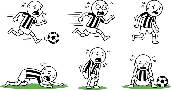 Exhausted Soccer Football Player Tired and Defeated Cartoon Character Vector Set