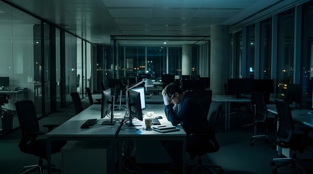 Quiet Empty Workplace With Computer Desks After Long Hours of Corporate Work