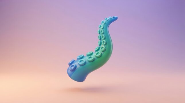 3D render of a stylized blue octopus tentacle with suction cups isolated on a soft gradient background for creative