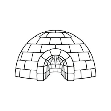 Simple line art illustration of an igloo house isolated on a white