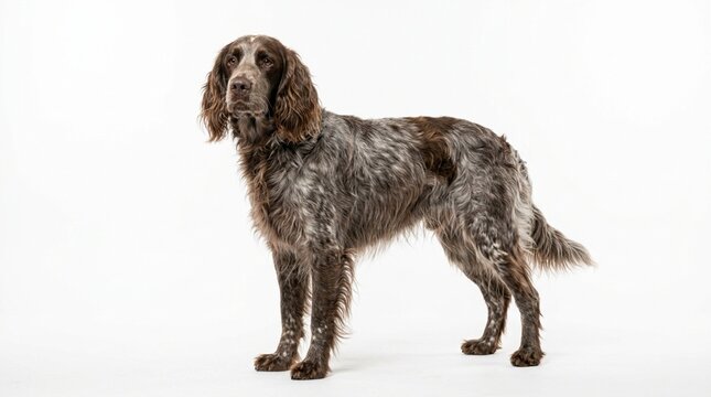 German Longhaired Pointer Dog Standing Studio Portrait