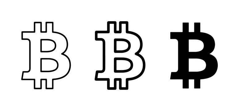 Bitcoin logo icons set with outline and solid glyphs for finance and cryptocurrency
