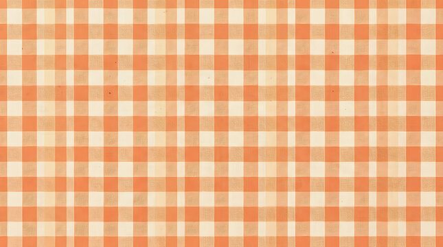 Orange and cream gingham checkered tablecloth fabric pattern texture