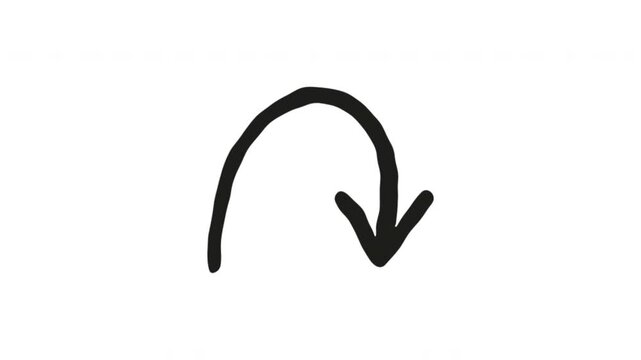 Return Arrow For Undo And Back Navigation Hand-Drawn Doodle Animation On Transparent Background. Curved Arrow And Reversal Symbol. Seamless Animated Icon. 4K Video Overlay Element.