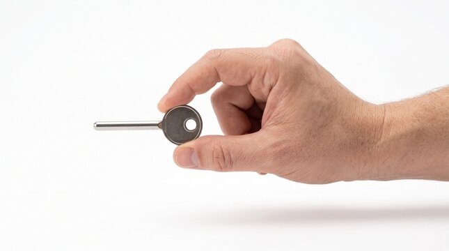 Person holding mechanical key with round knob.