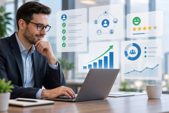 Customer onboarding checklist and client success management system with CSAT rating retention analytics and revenue growth dashboard professional reviewing data on laptop for SaaS customer success