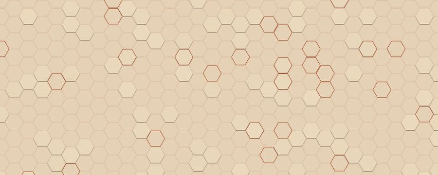 Seamless geometric pattern with beige hexagonal honeycomb shapes and lines