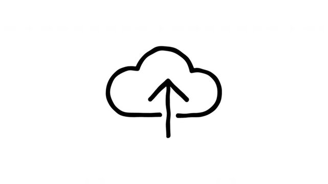 Cloud Upload Symbol For File Sharing And Data Transfer Doodle Animation. Upload Icon And Online Storage Access. 4K Video Loopable Overlay Element. Hand-Drawn Animated Icon With Alpha Channel.