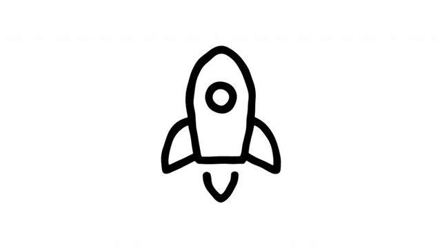Rocket For Space Launch And Startup Growth Wiggle Doodle Animation With Alpha Channel. Spacecraft Symbol And Business Launch Concept, Transparent Background. 4K Loop Hand Drawn Icon.