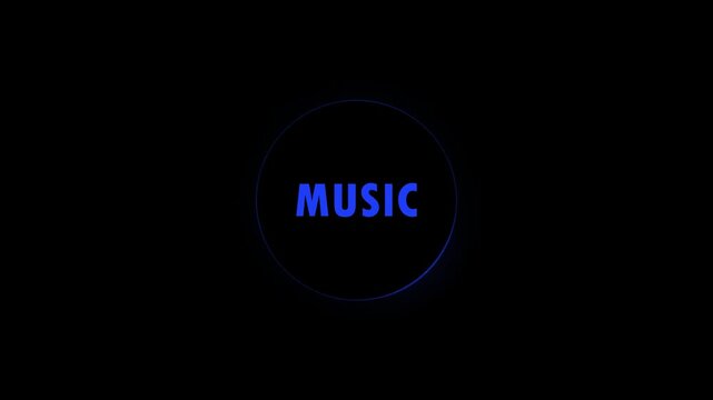 Neon glowing music logo with futuristic wave effect on dark background