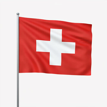Swiss flag waving in the wind on a pole for national celebration or