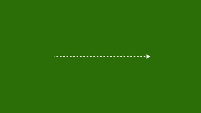 Right arrow direction icon with dotted line animation on green background. Dot arrows icon sign animated with alpha channel. Reveal animation dashed.