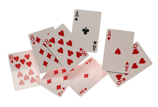 Flying playing cards for poker and gambling deck isolated on white background