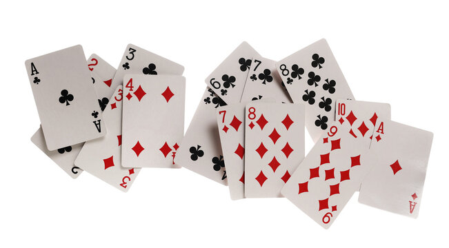 Flying playing cards for poker and gambling deck isolated on white background
