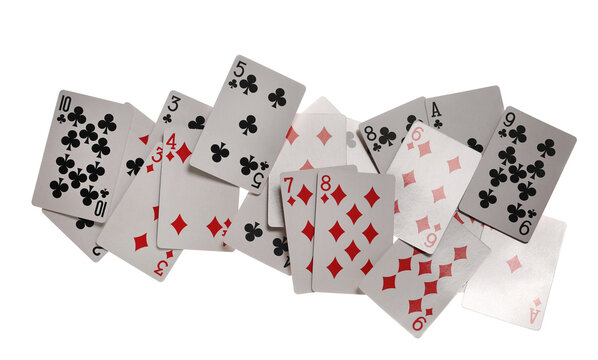 Flying playing cards for poker and gambling deck isolated on white background