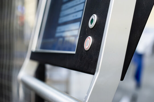 Control panel with screen and buttons outdoors