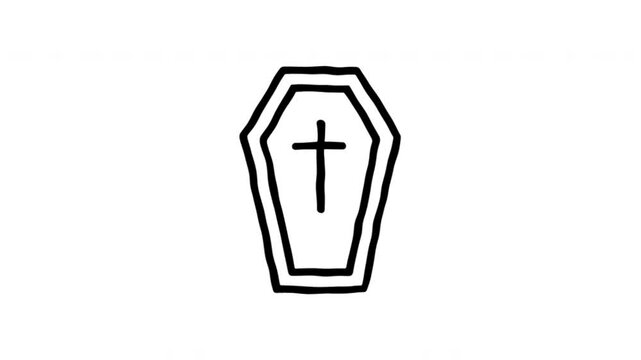 Coffin Symbol For Funeral Services And Halloween Themes Doodle Animation With Alpha Channel. Casket Icon And Mortality Concept. Animated Hand-Drawn Icon For Video Overlay 4K.
