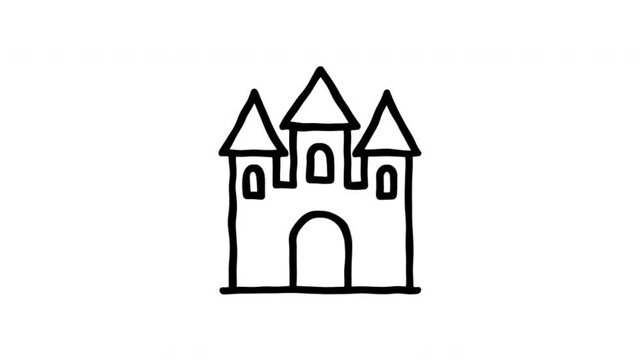 Castle For Fairy Tales And Fantasy Stories Hand-Drawn Doodle Animation On Transparent Background. Palace Building And Magical Kingdom Symbol. Seamless Animated Icon. 4K Video Overlay Element.